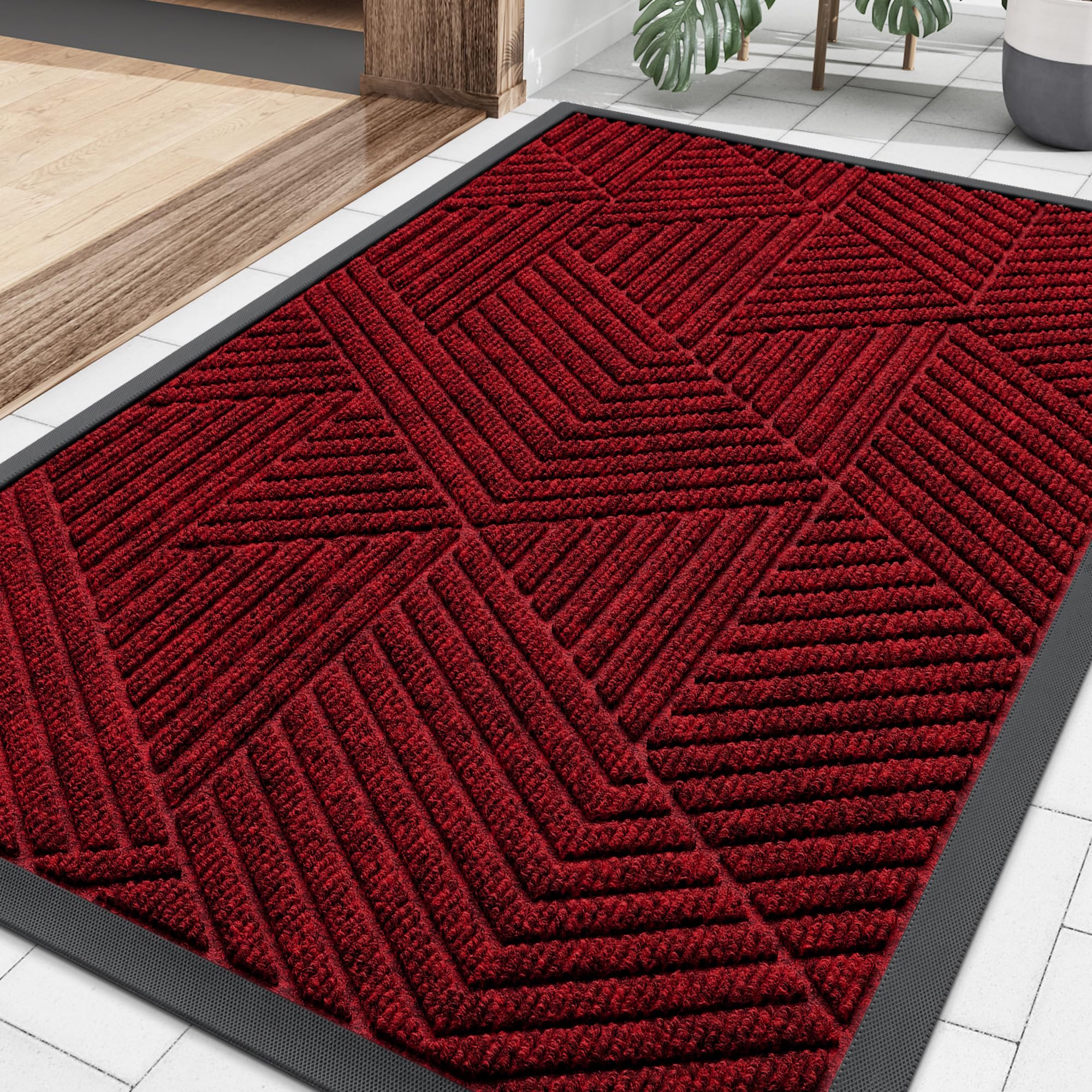 Smiry Front Door Mat Outside Entrance, Low Profile Rubber Doormat, 35x23