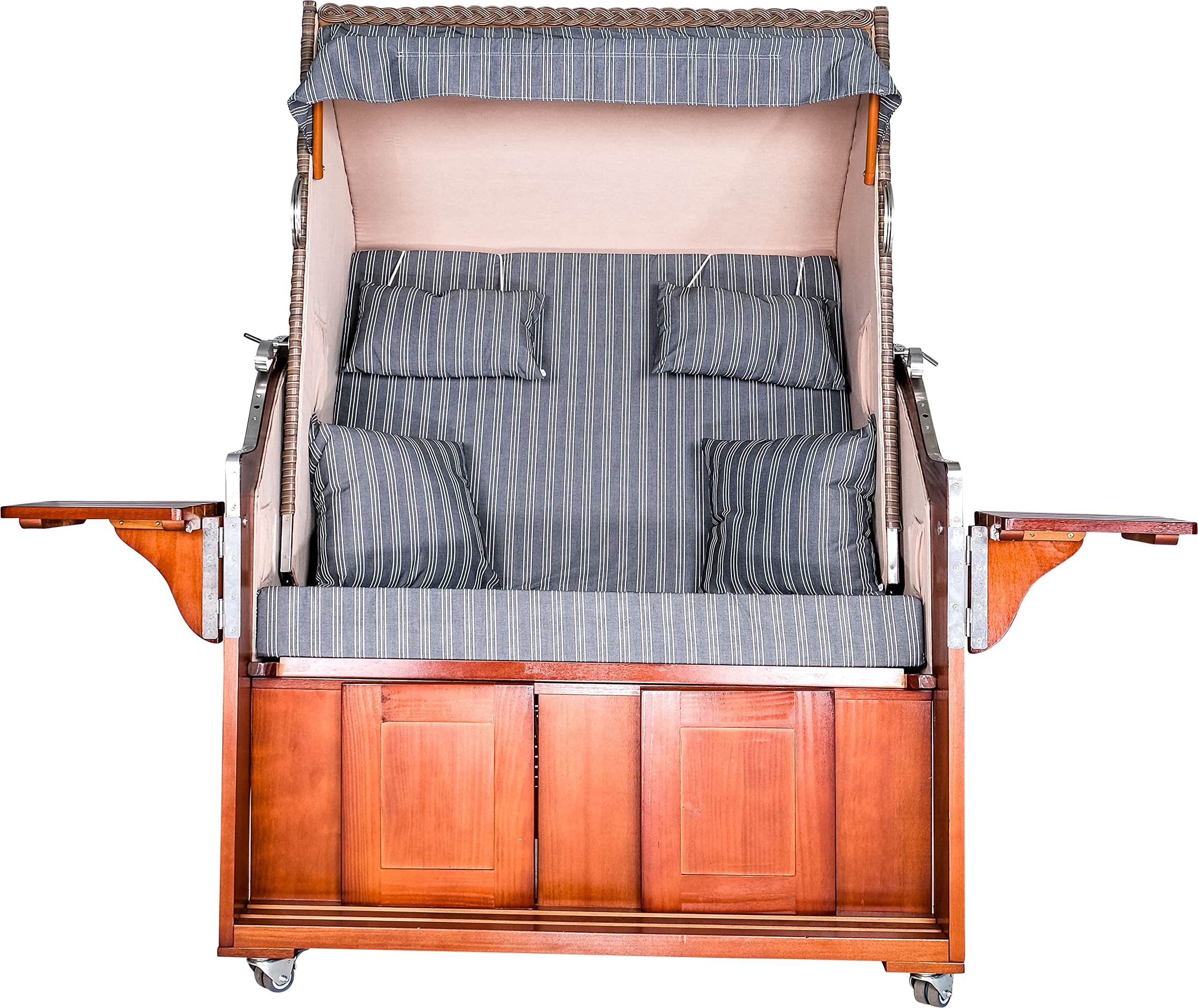 Strandkorb Ahlbeck Premium AOC | Pinie in Grau | Royal Anthrazit | Inkl. Rollen und Abdeckhaube | Ideal für Garten Terrasse und Balkon