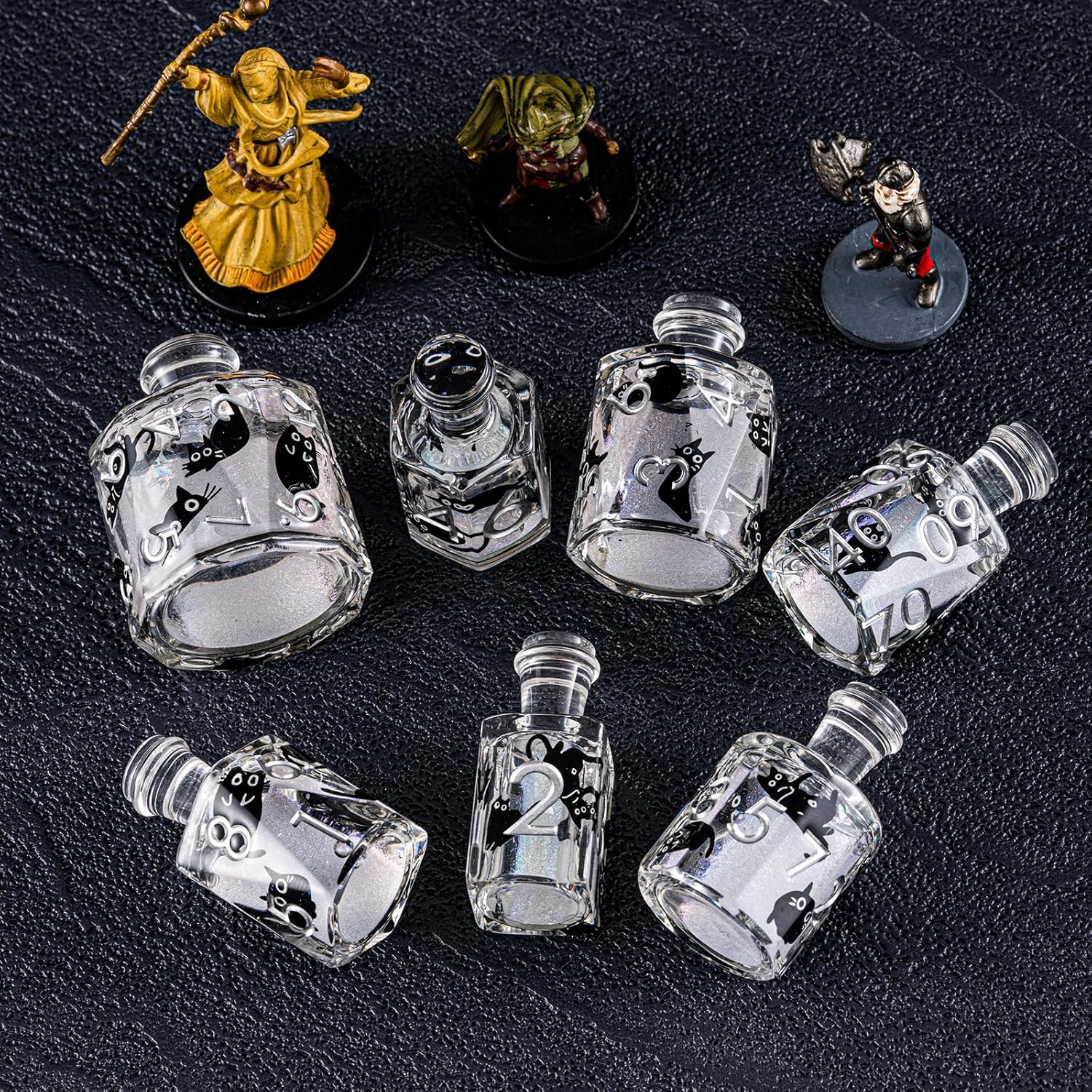 Resin Polyhedral Dice Set for DND & RPG – Potion-Inspired Liquid Core Design with Sharp Engraved Numbers, Complete 7-Piece Set
