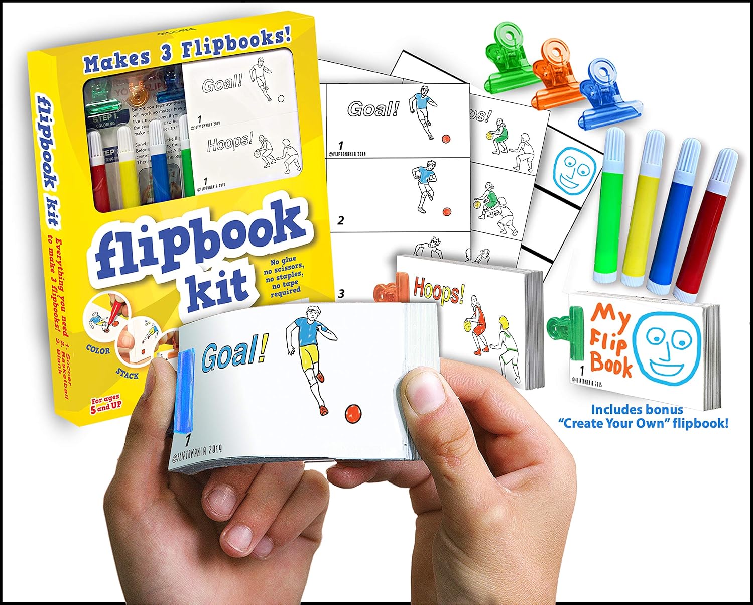 Fliptomania Make Your Own Flipbook: Basketball and Soccer - Paper Stop Motion Animation Kit for Kids 6-12 and Creative Artists