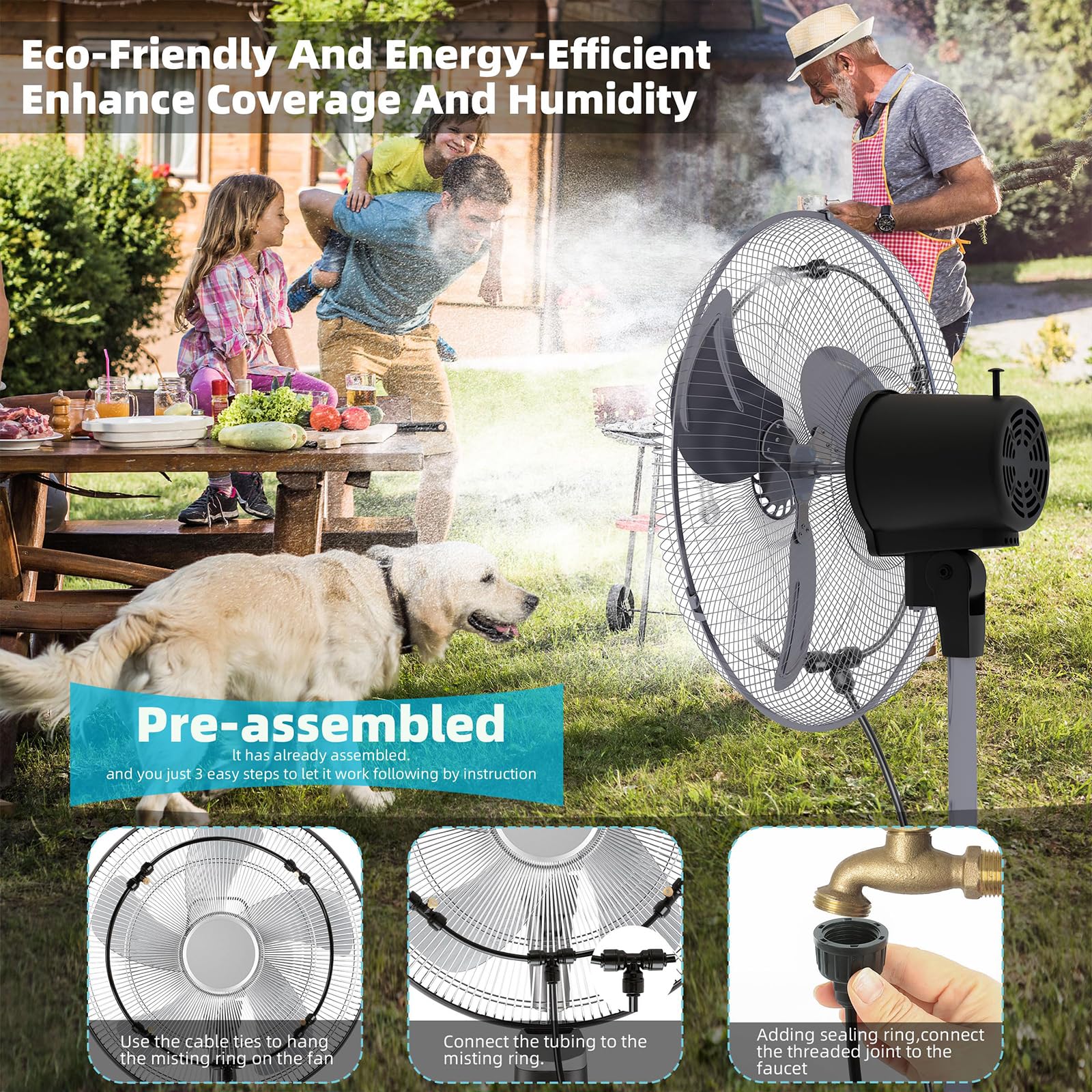 Sprühnebel Terrasse für Den Außenbereich, Sprühnebel Kühlung mit Wasserfilter, Outdoor Misting System, Wasservernebler Terrasse für Garten Rasen, Sprühnebelanlage zum Kühlen von Außengewächshaus (18M)