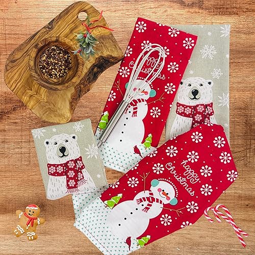 Vista 34 de Toallas de mano de cocina navideñas: ten una feliz Navidad en tejido plano y colorido estampado de flor de pascua en tejido de espiga, 100% algodón