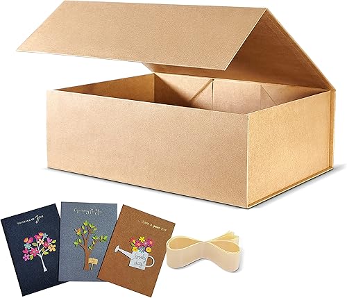 BOXHOME Paquete de 3 cajas de regalo grandes, color marrón kraft, 13 x 10 x 5 pulgadas con tapas magnéticas, caja de embalaje de regalo, cajas de