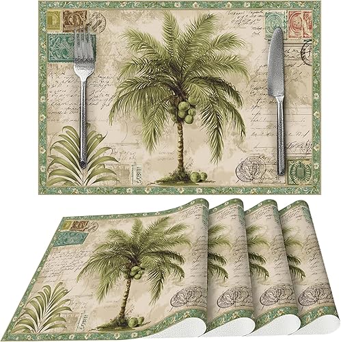 Miniatura 25 de Juego de 4 manteles individuales de tela vintage rosa para mesa de comedor, manteles individuales rectangulares de tela Rosa Vintage,Oso y