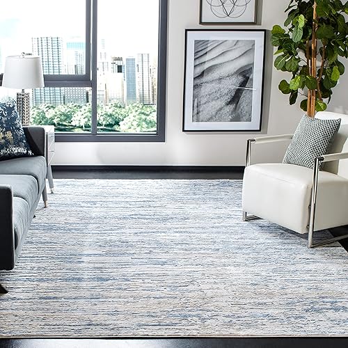 Miniatura 67 de SAFAVIEH Amelia Collection - Alfombra de área de 9 x 12 pies, gris y azul marino, diseño abstracto moderno, no desprende pelusa y de fácil cuidado