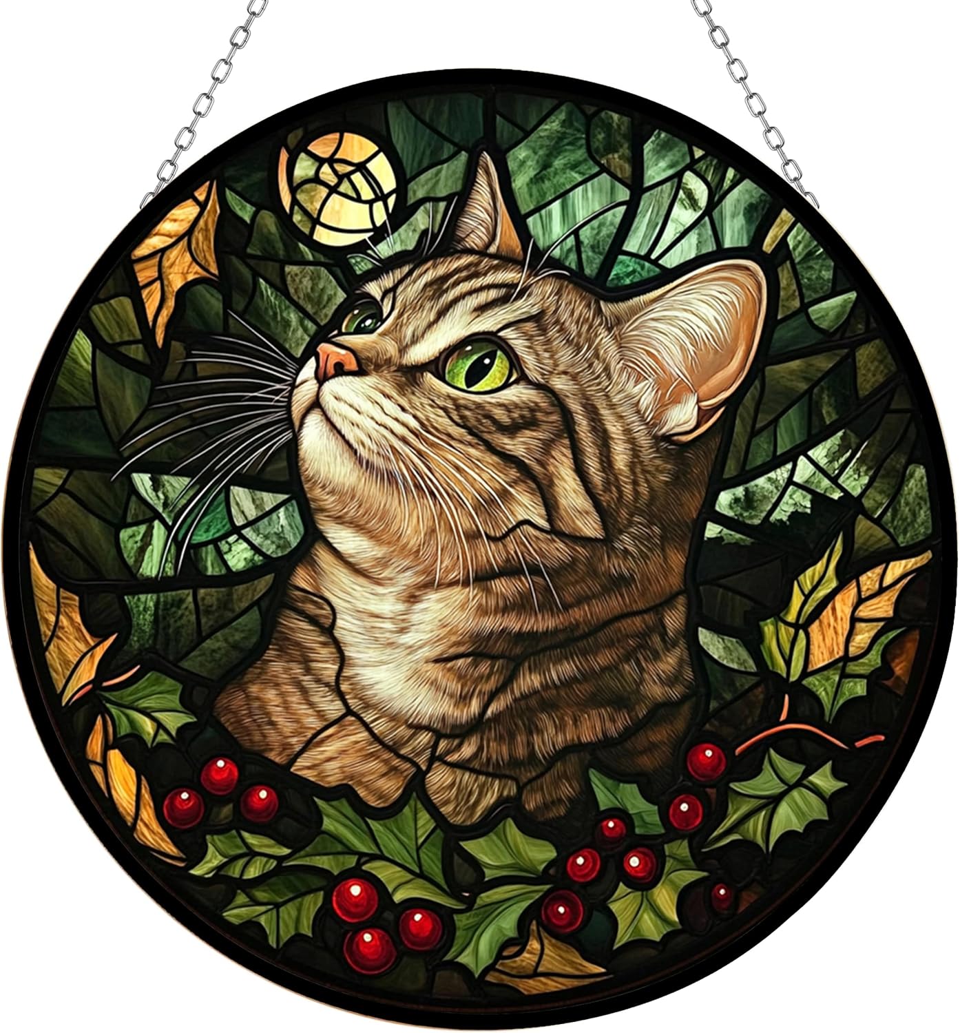 Eagle Stained Glass Cat Sun Catcher, Wall Hanging Colored Decor Room Indoor Window Decor, Halloween, Christmas Hanging Ornament