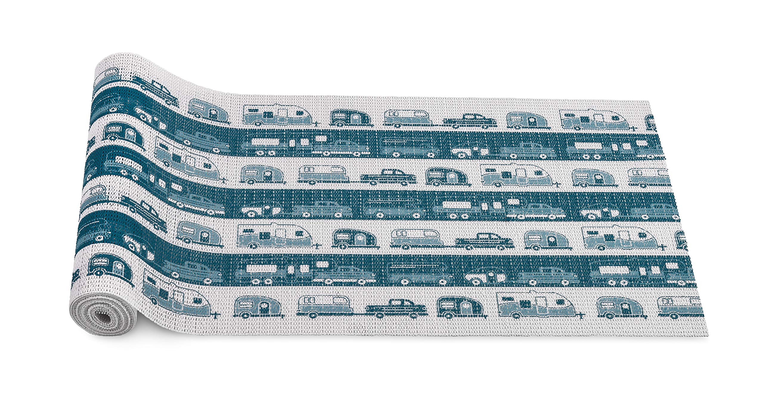 Camco43275 Life is Better at the Campsite Slip Stop, 1-Inch x 12-Inch - Prevents Items from Sliding and Rattling in Your RV - Features a Blue RV Pattern Design