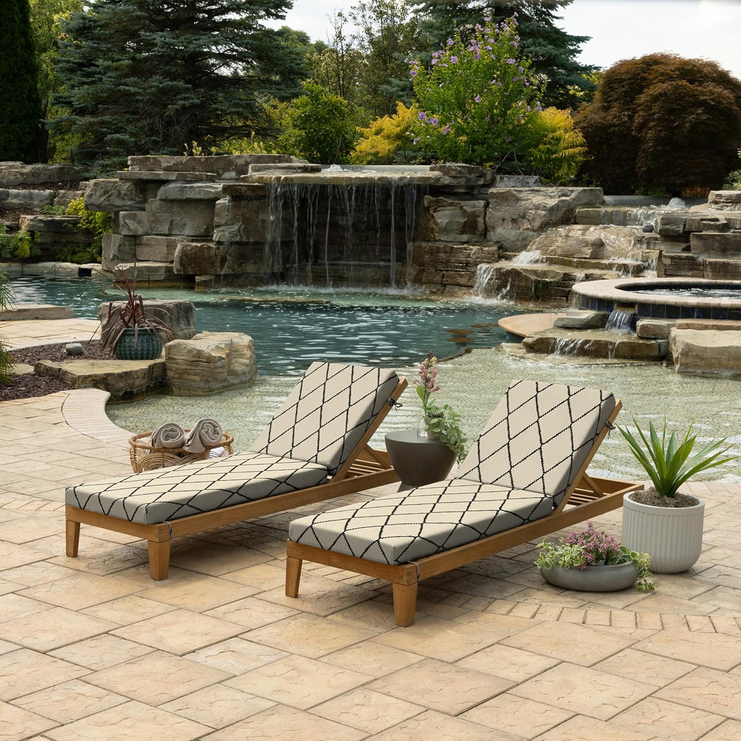 Arden Foam Outdoor Chaise Lounge Cushion, 21 x 72, Made with ProFoam, Rain-Proof, Fade Resistant, Tan Diamond Trellis