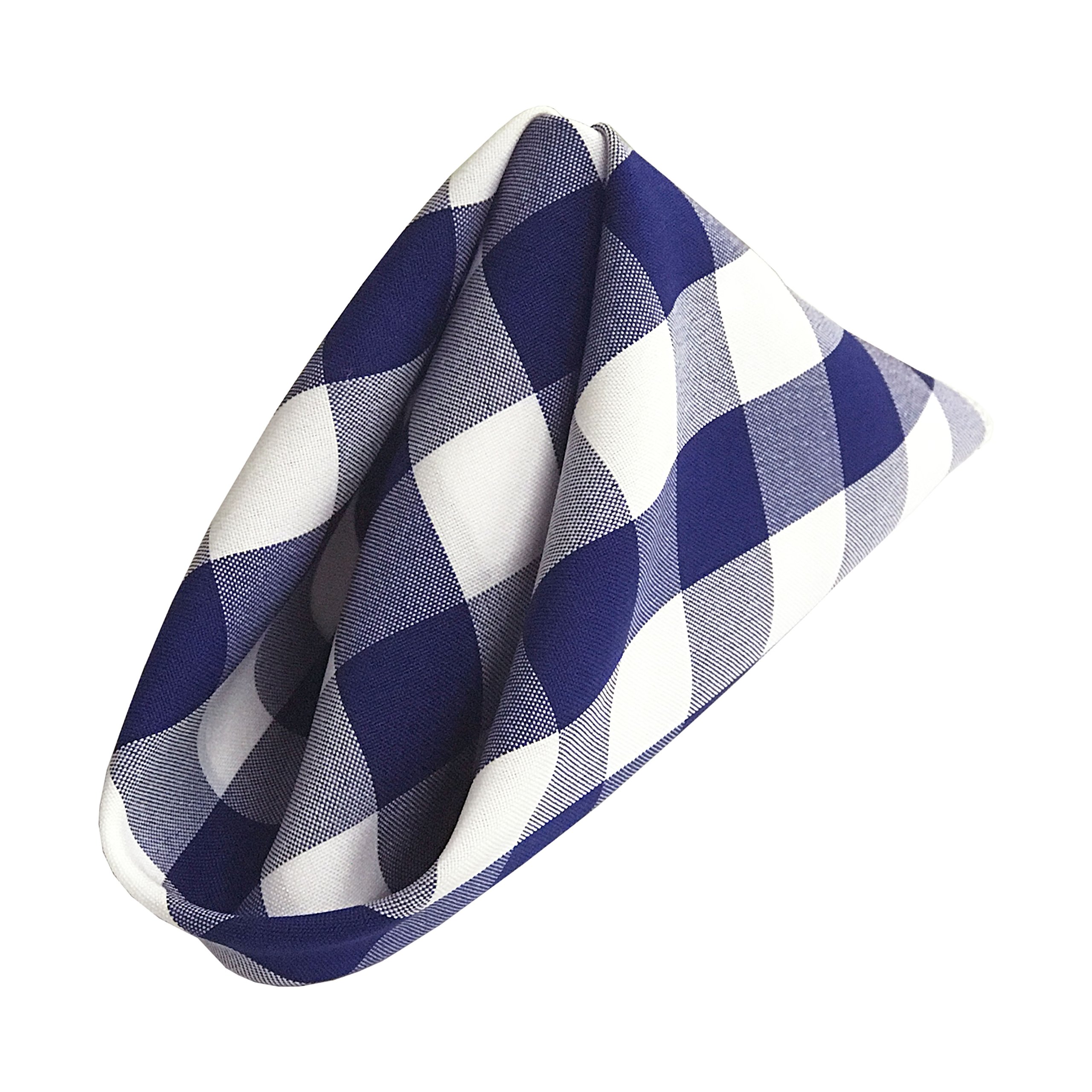 LA Linen Juego de 10 servilletas a Cuadros 18, Blanco y Azul Real, poliéster, 45,72 x 45,72 x 0,04 cm