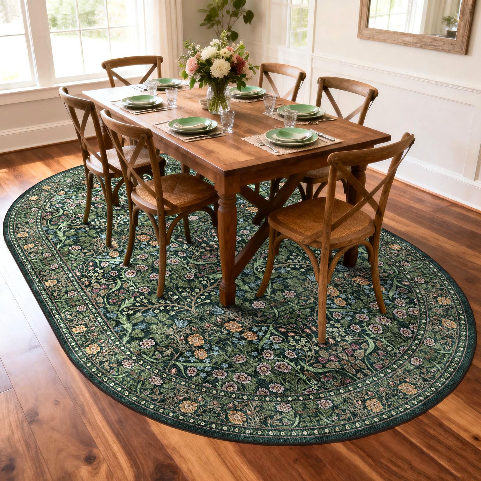 Best Oval Area Rugs 2026 for Softer Room Layouts 2 Othilic Floral 5x8 Oval Rug - Moss Green Washable Boho Living Room Area Rug — product photo