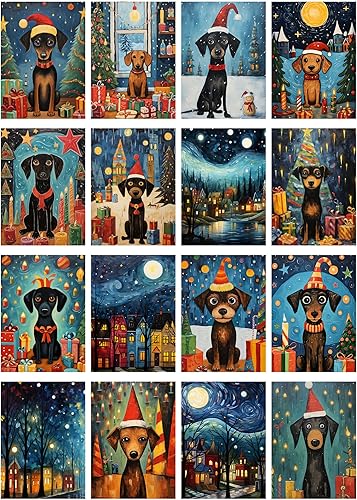 Miniatura 2 de Paquete de papel Decoupage (35 hojas de 6 x 8 pulgadas), pinturas artísticas ingenuas inspiradas en Van Gogh de cachorros pequeños festivos, regalo