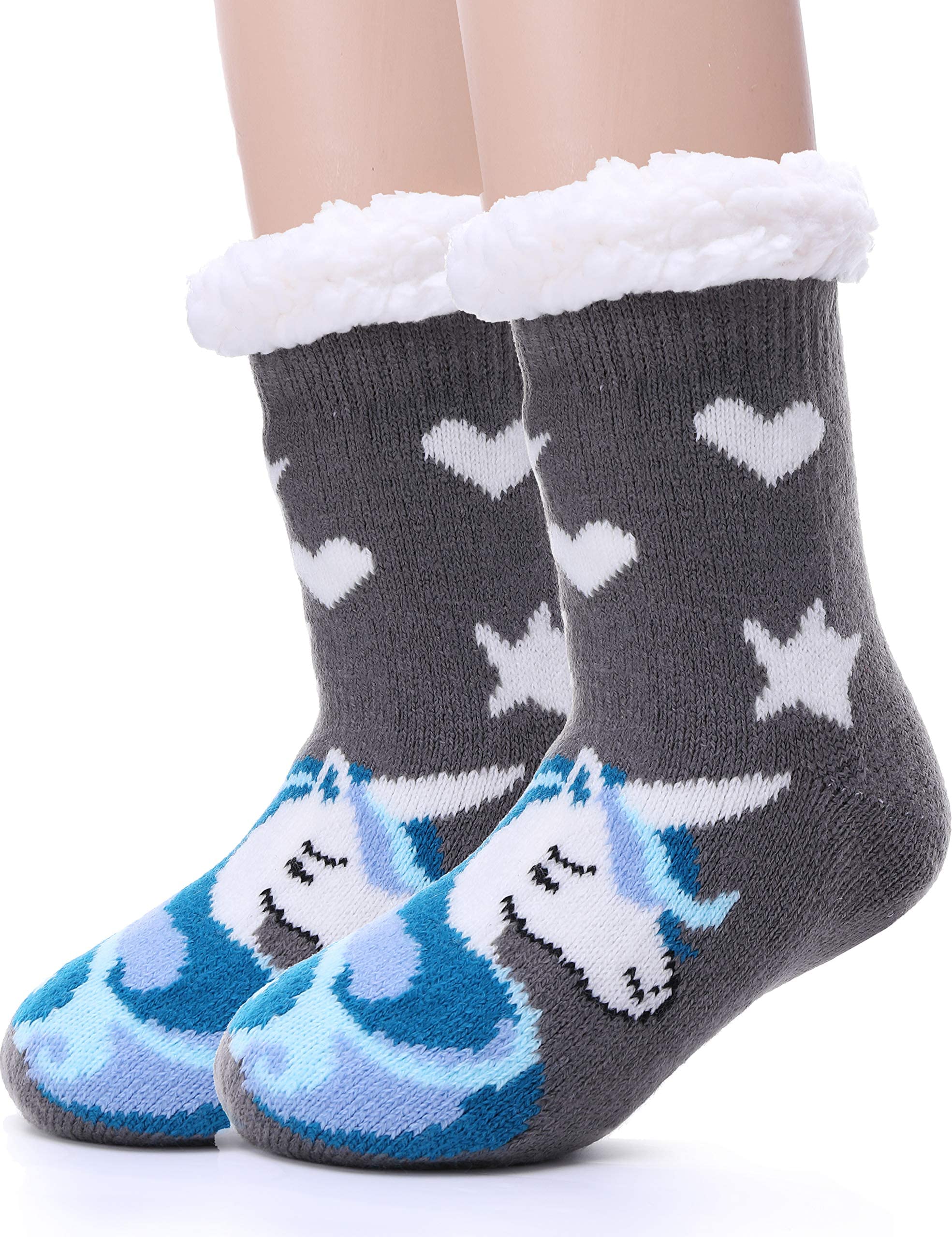 MOGGEI Girls Slipper Fuzzy Socks Kids Boys Fluffy Fleece Lined Warm Plush Sherpa Winter Child Home Socks