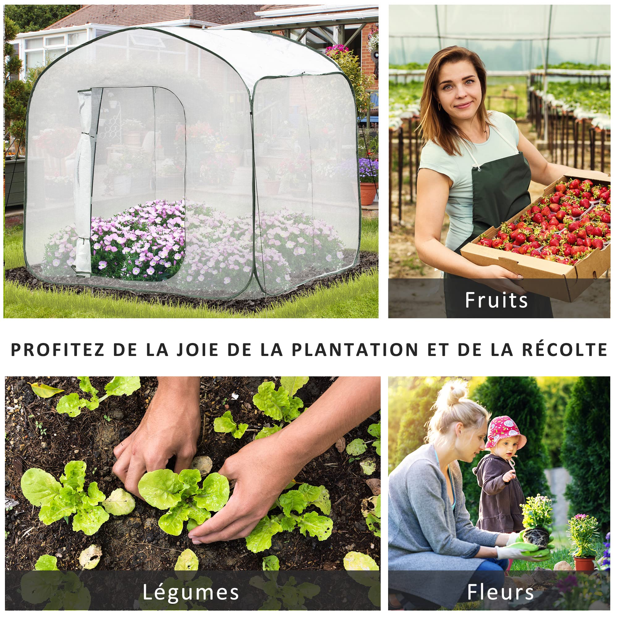 Serre De Jardin Outsunny 2x0,76x1,68m - Bâche PE 140g/m² UV - Toit Renforcé - Fenêtres Moustiquaire