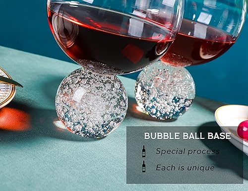 Miniatura 3 de YLNNLC Juego de 4 copas de vino tinto, copas de vino de cristal de 20 onzas, base de bola de cristal rosa esculpida en el interior 3D, regalo para