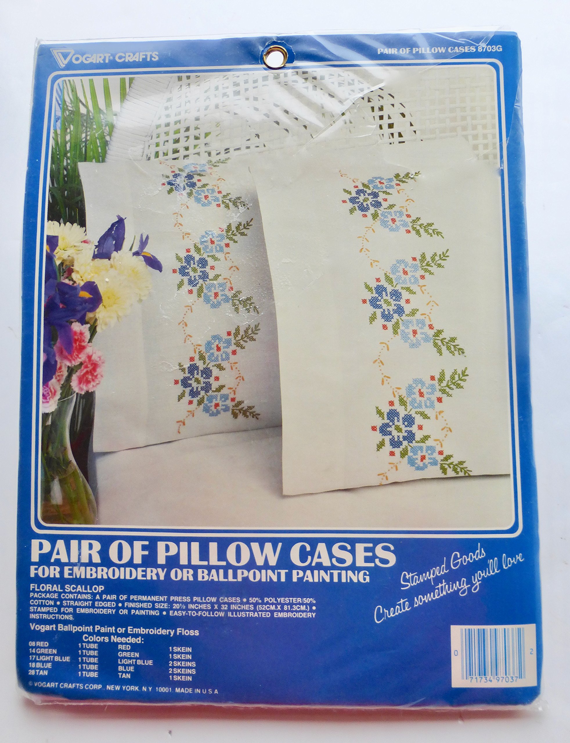 Vogart Crafts Pair of Pillow Cases for Embroidery or Ballpoint Painting"Floral Scallop" 8703G
