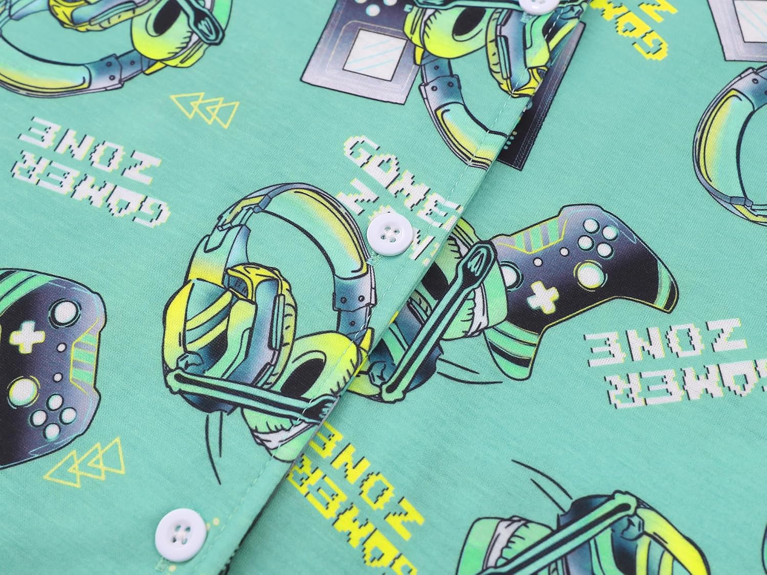 Tebbis Boys 2-Piece Pajamas - Black Video Game Controllers Print Long Sleeve Notch Collar Button Soft PJs Size 6-18 - Image 3