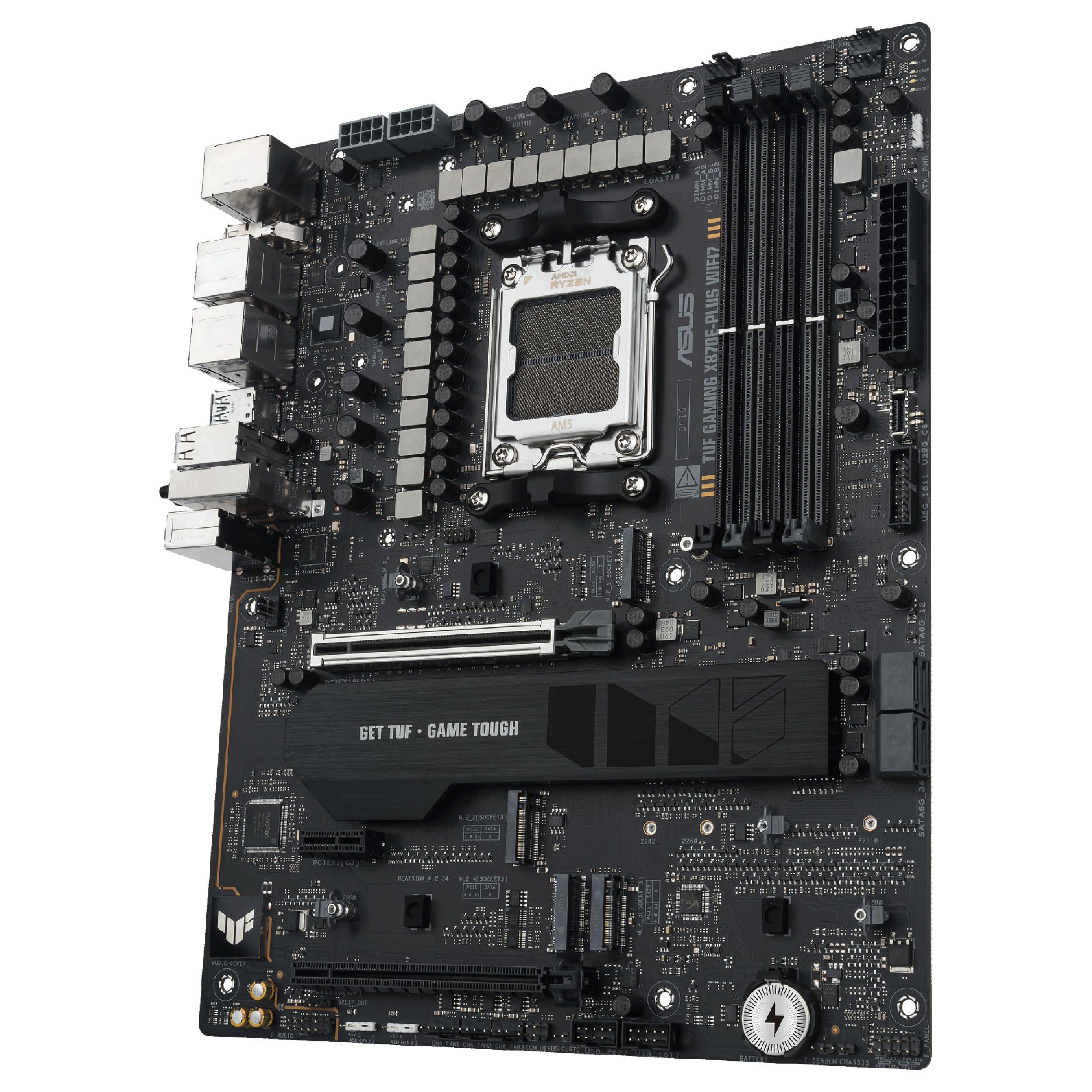ASUS TUF Gaming X870E-PLUS WIFI7 Placa Base AMD X870E ATX, VRM de 16+2+1 Fases, DDR5, PCIe 5.0, Q-Release Slim, M.2, WiFi 7, USB4 Tipo-C, Aura Sync, AI Cooling II, AI Networking II y AI Overclocking