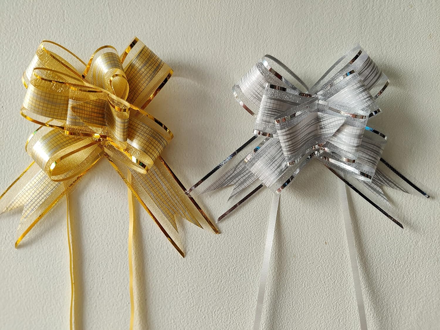 UKIYO | 10 Piece Gift Bows, Large Pull Bows, Bows for Gifts, Large Bows for Presents, Pull Bows with Ribbon for All Occasions (Design 2 (5 gold + 5 silver))
