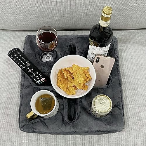 Miniatura 8 de Xchouxer Almohada para sofá y cama, bandeja de refrigerio de sofá para bebidascontrol remotosoporte para aperitivos (beige)