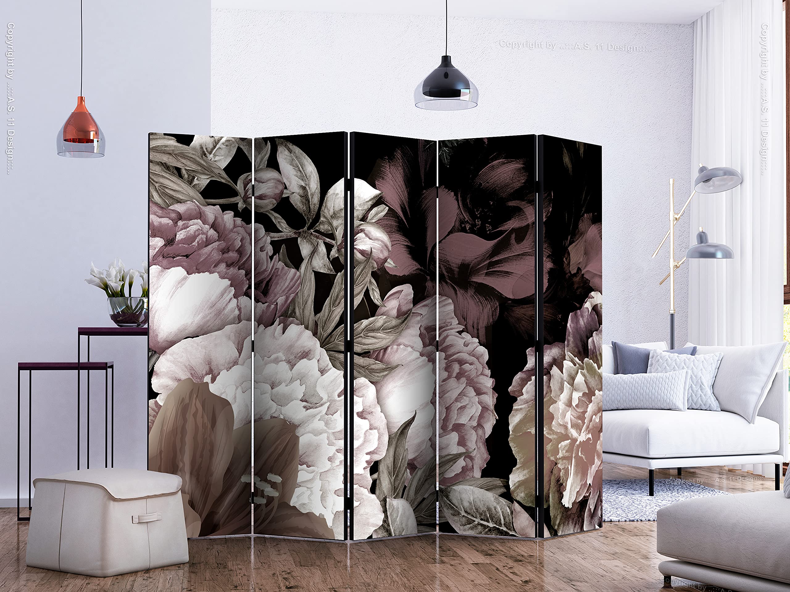 decomonkey Paravent décoratif intérieur Floral Gris Beige 225x172 cm