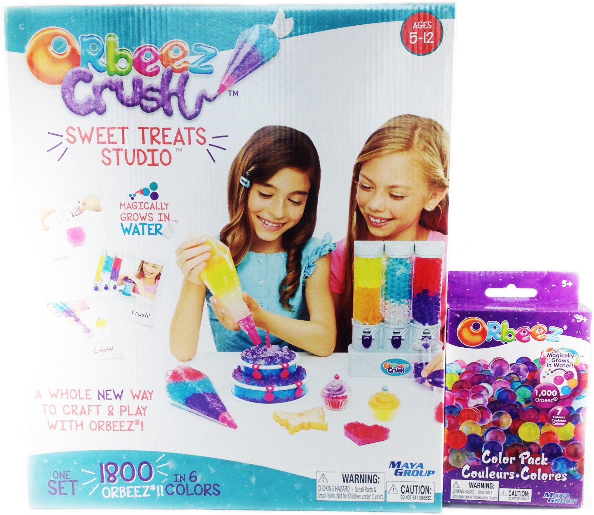 Orbeez Crush Sweet Treat Studio AND Color Refill Color Pack - 7 Colors - Includes 1,000 Orbeez beads BUNDLE -with zipper, storage bag.