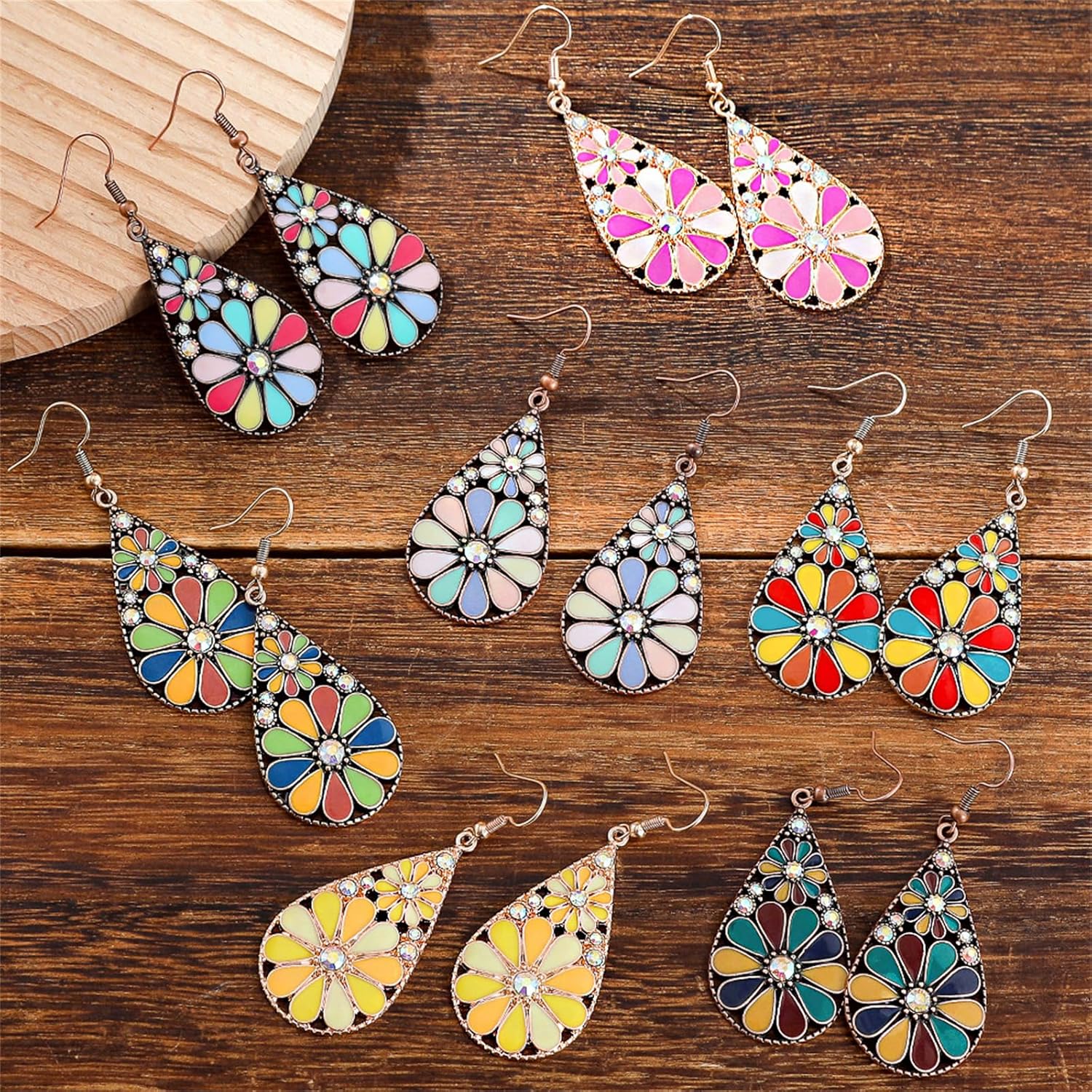 coadipress Bohemian Flower Teardrop Earrings for Women Trendy Vintage Colorful Hollow Out Flower Floral Dangle Earrings Bohemian Handmade Ethnic Statement Jewelry - Image 6