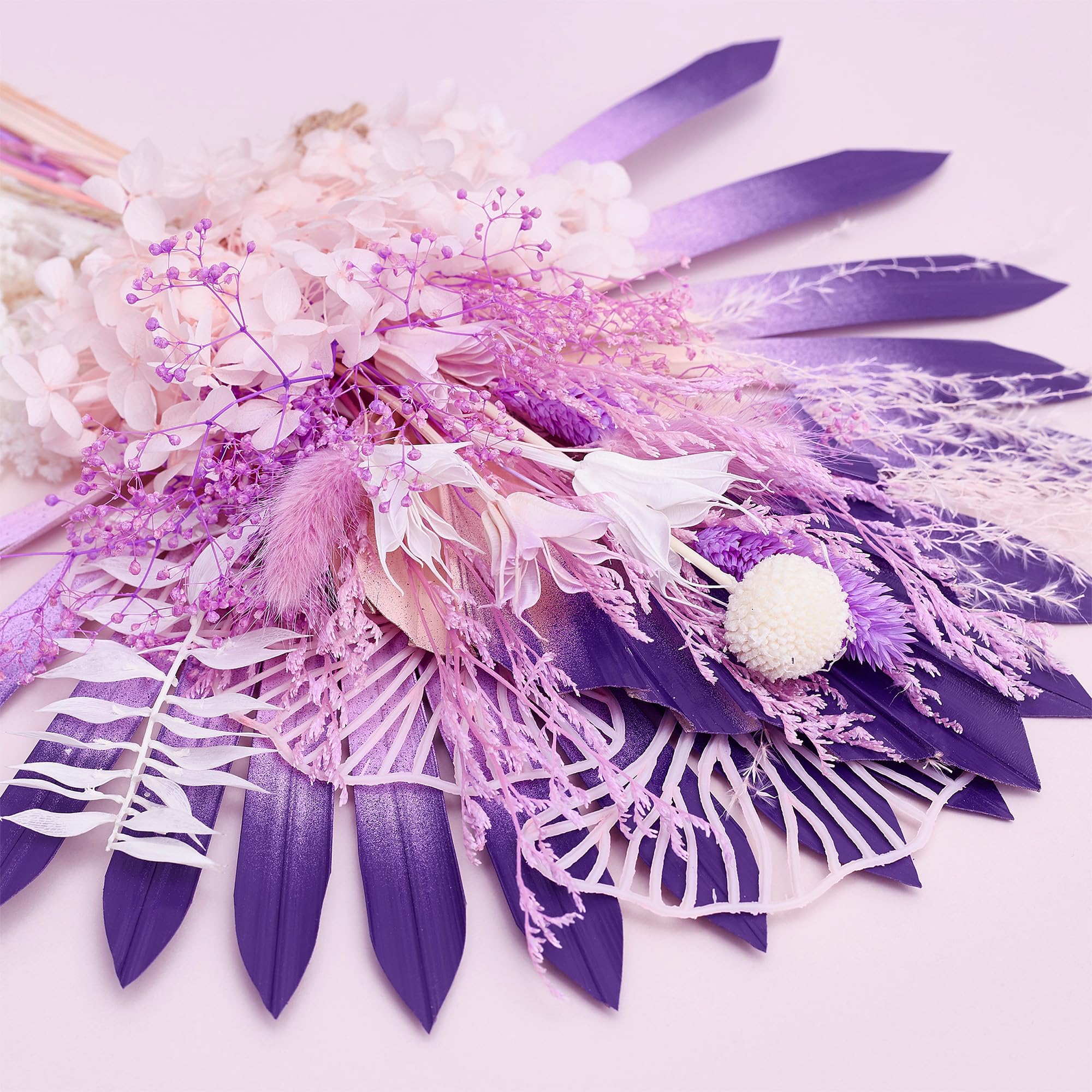 The Baked Studio, Dried Flowers For Cakes Decoration And Crafts With A Purple, Lilac & Pink Ombre Sun Palm Leaf Leaves - Image 2