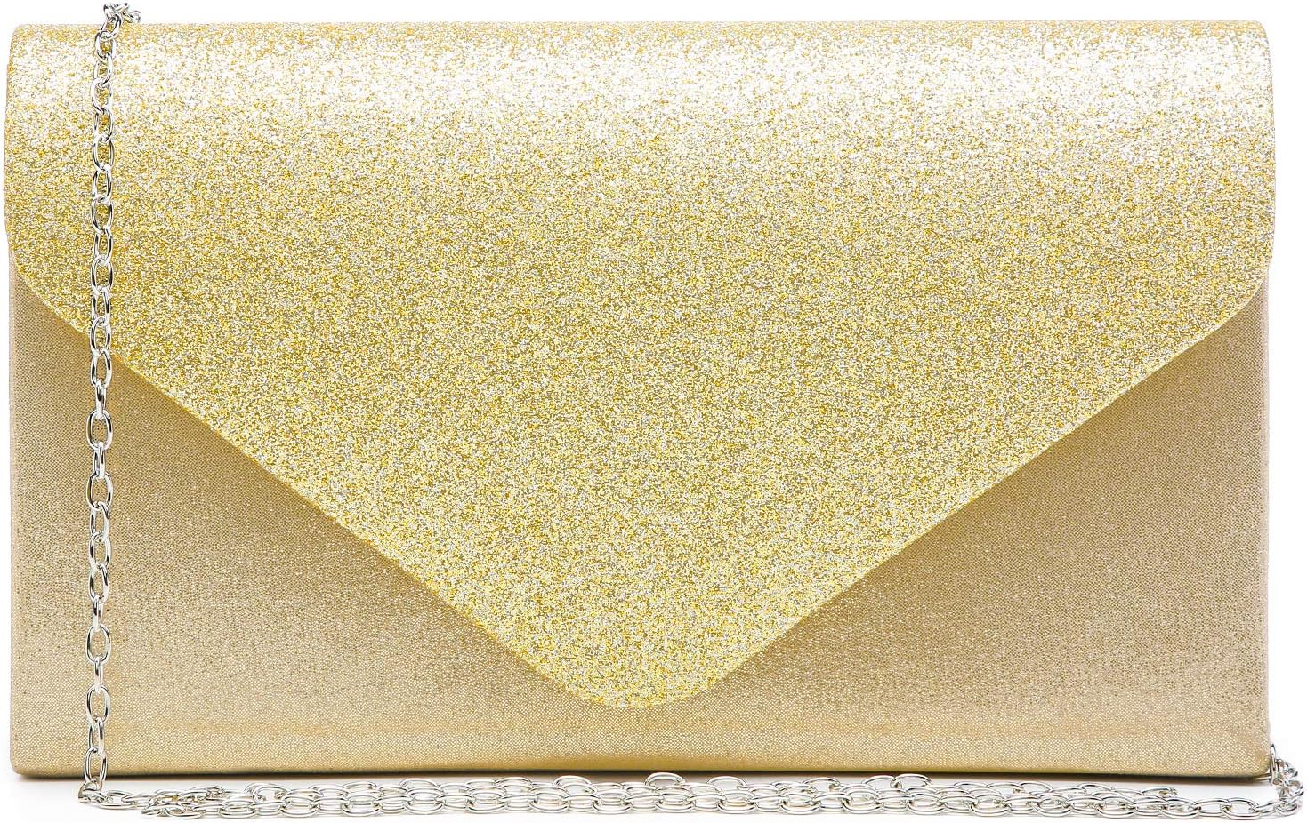 Dasein Women Evening Bags Formal Clutch Purses for Wedding Party with Shoulder Strap and Glitter Flap (Gold)
