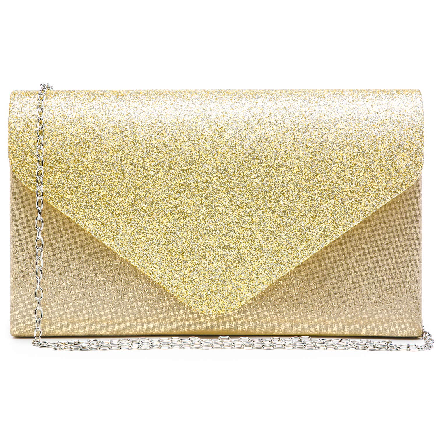 Dasein Women Evening Bags Formal Clutch Purses for Wedding Party with Shoulder Strap and Glitter Flap (Gold)