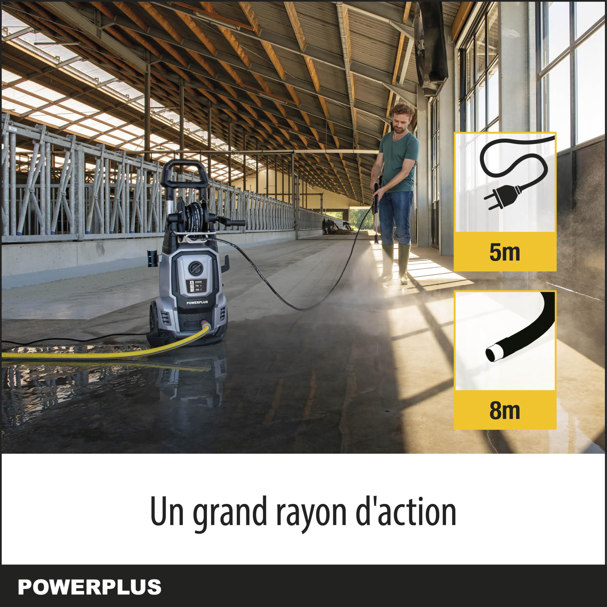 Powerplus Lavadora eléctrica de Alta presión POWXG90426 - [5620] Limpiador de Exterior, función de Arranque/Parada, presión máxima de 195 Bar y Temperatura de 50 °C, Manguera de 8 m y Accesorios