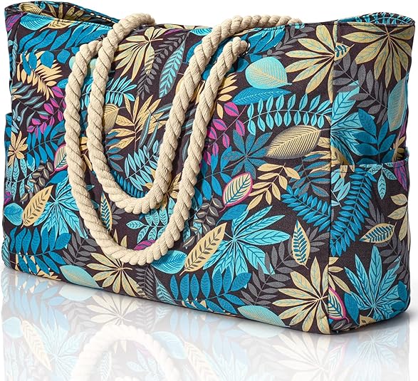 Becokan Beach Bags for Women Large Waterproof Beach Tote Bag Zipper Beach Bags Waterproof Sandproof Swim Pool Bag Large Tote