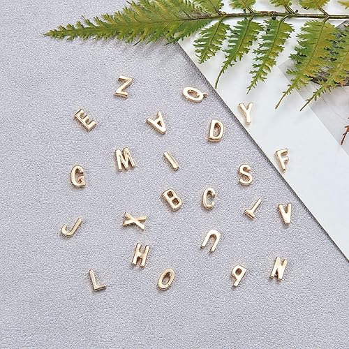 Miniatura 5 de LiQunSweet 26 cuentas sueltas de aleación de metal chapado en oro para collar con inicial, pulsera, aretes, joyería, decoración, manualidades, 0.39