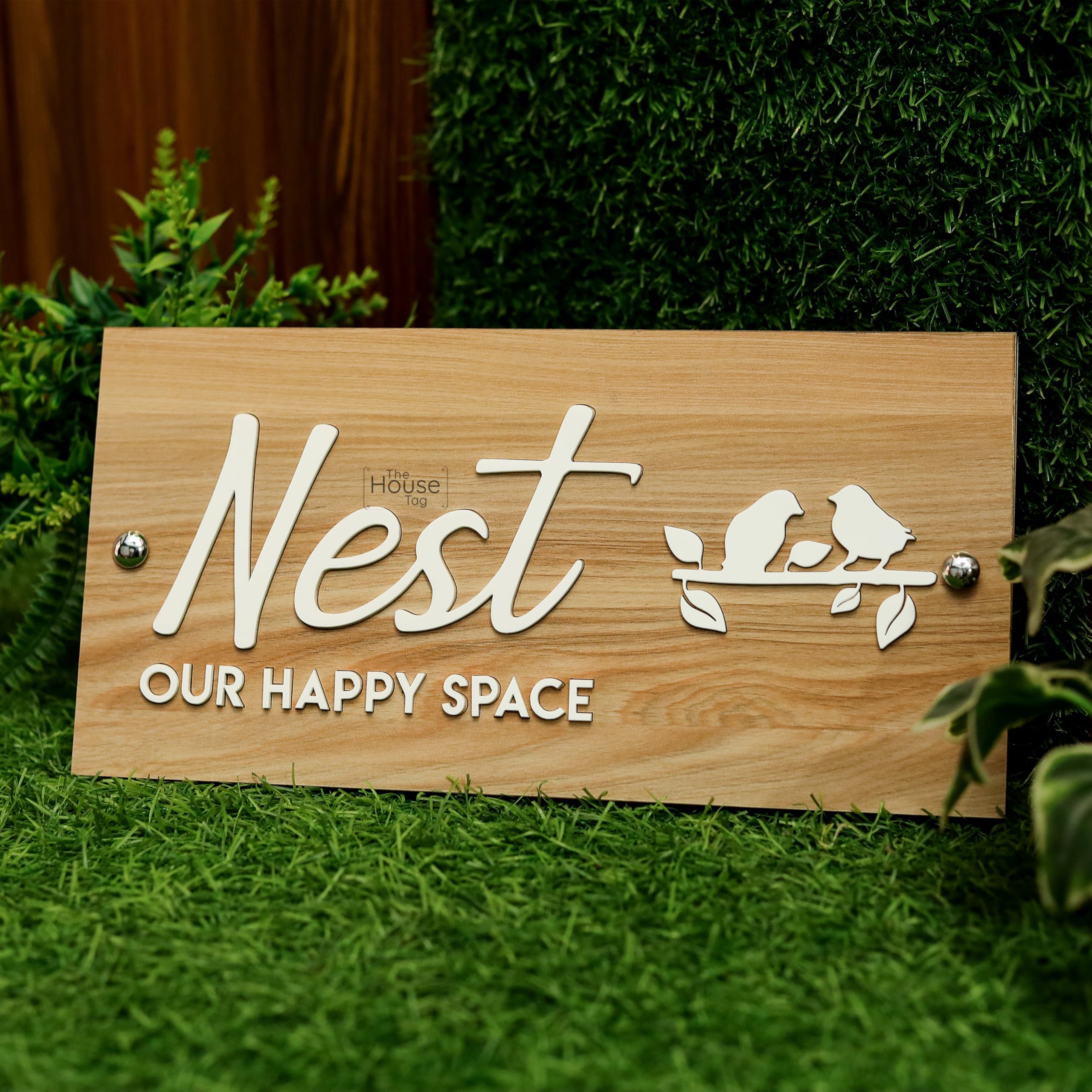 THE HOUSE TAG Customised Name Plates for Home Entrance Wooden Base with Personalised Laser Cut 3D Acrylic Letters for Office House Door Signage 30x15cm