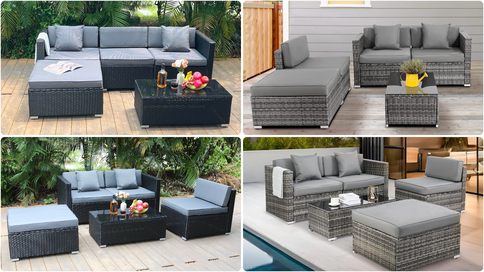 COSTWAY Set di 3 Pezzi di Mobili da Giardino, 1 Tavolo con Piano in