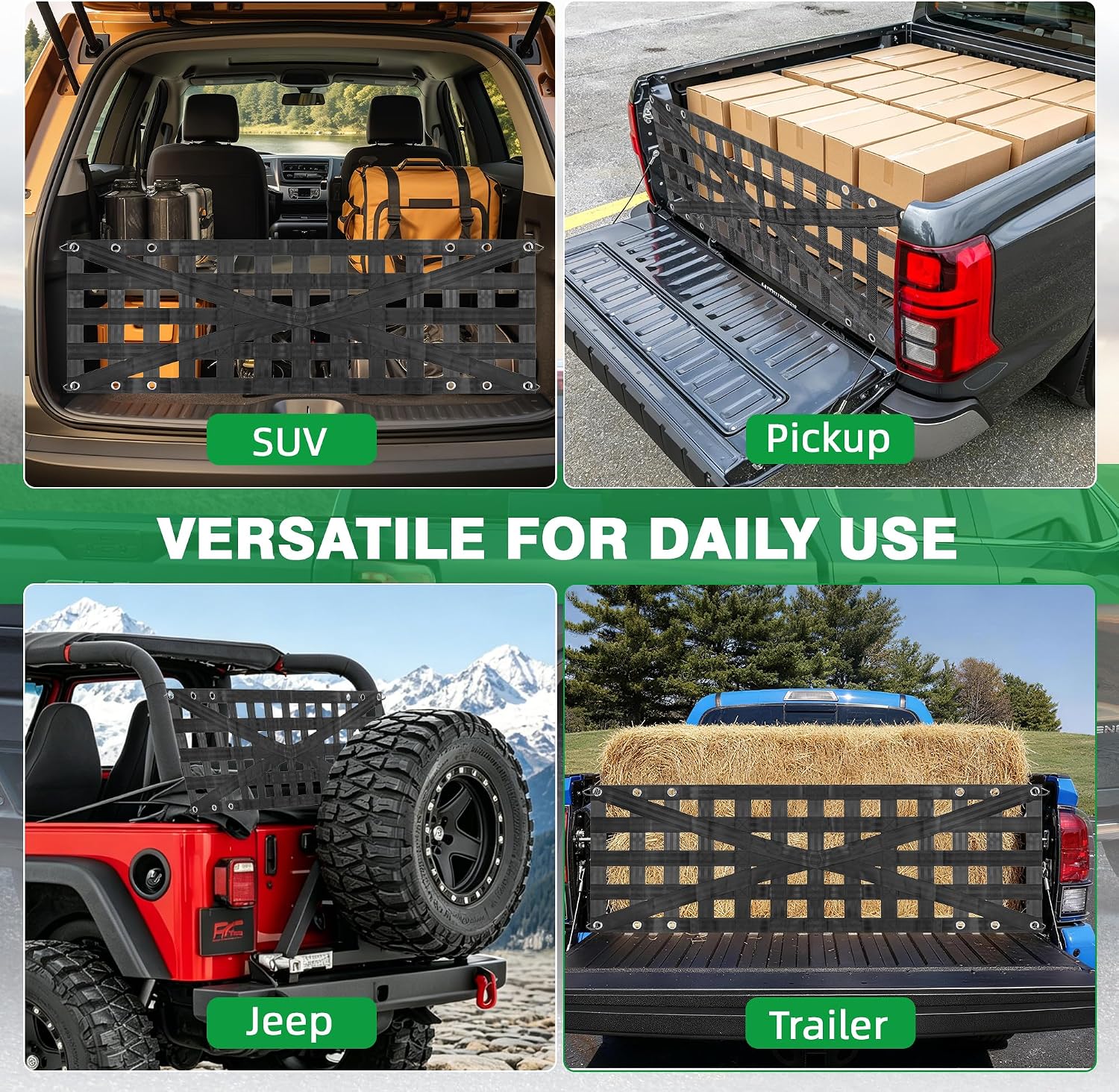 Heavy Duty Tailgate Net for Truck Bed, 54"x18" Cargo Net