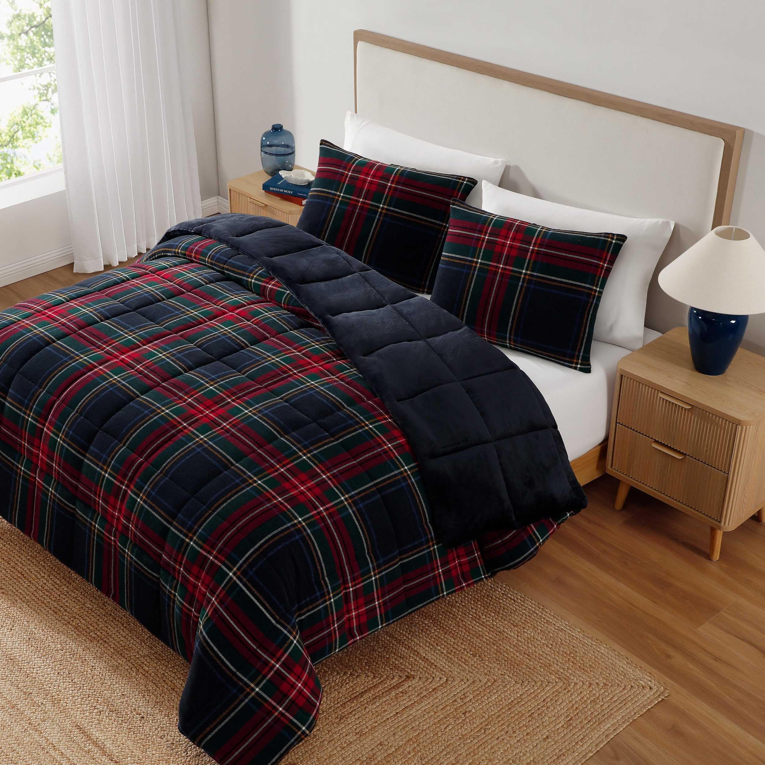 Tommy Hilfiger Devon Tartan Blue - Queen Comforter Set With Shams, Reversible Plush Bedding