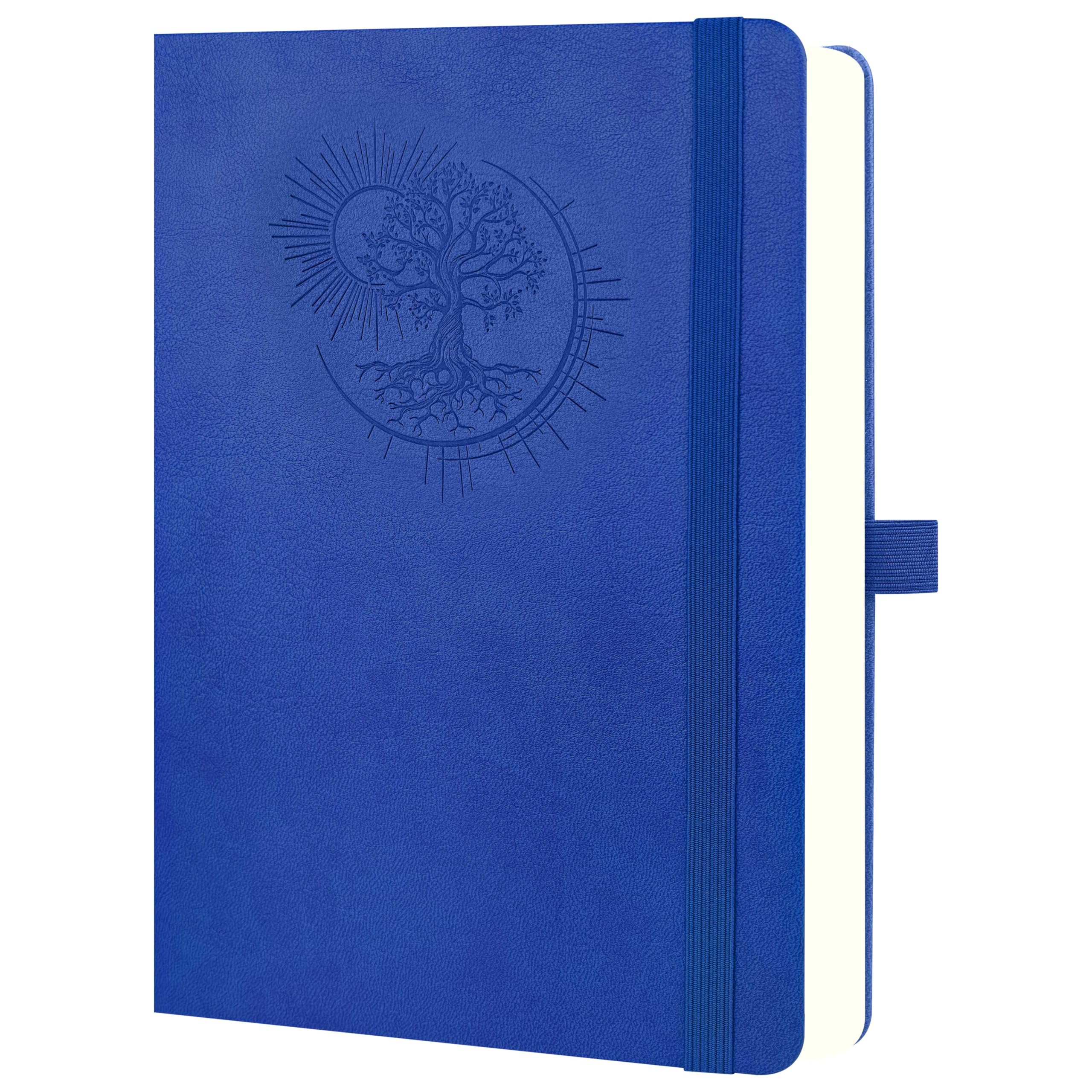 Mlife A5 Notebook with Tree of Life Design – 360 Pages, 100g Paper, PU Cover, Elastic Band, Pen Holder, 3 Bookmarks – Ideal for Work, Study & Gift (Blue)