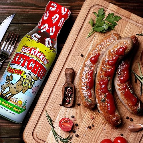 Miniatura 7 de ASS KICKIN' Ketchup de tocino  Botella de salsa de tomate de 13 onzas  Ketchup gourmet premium con tocino  Botella de vidrio para condimentos