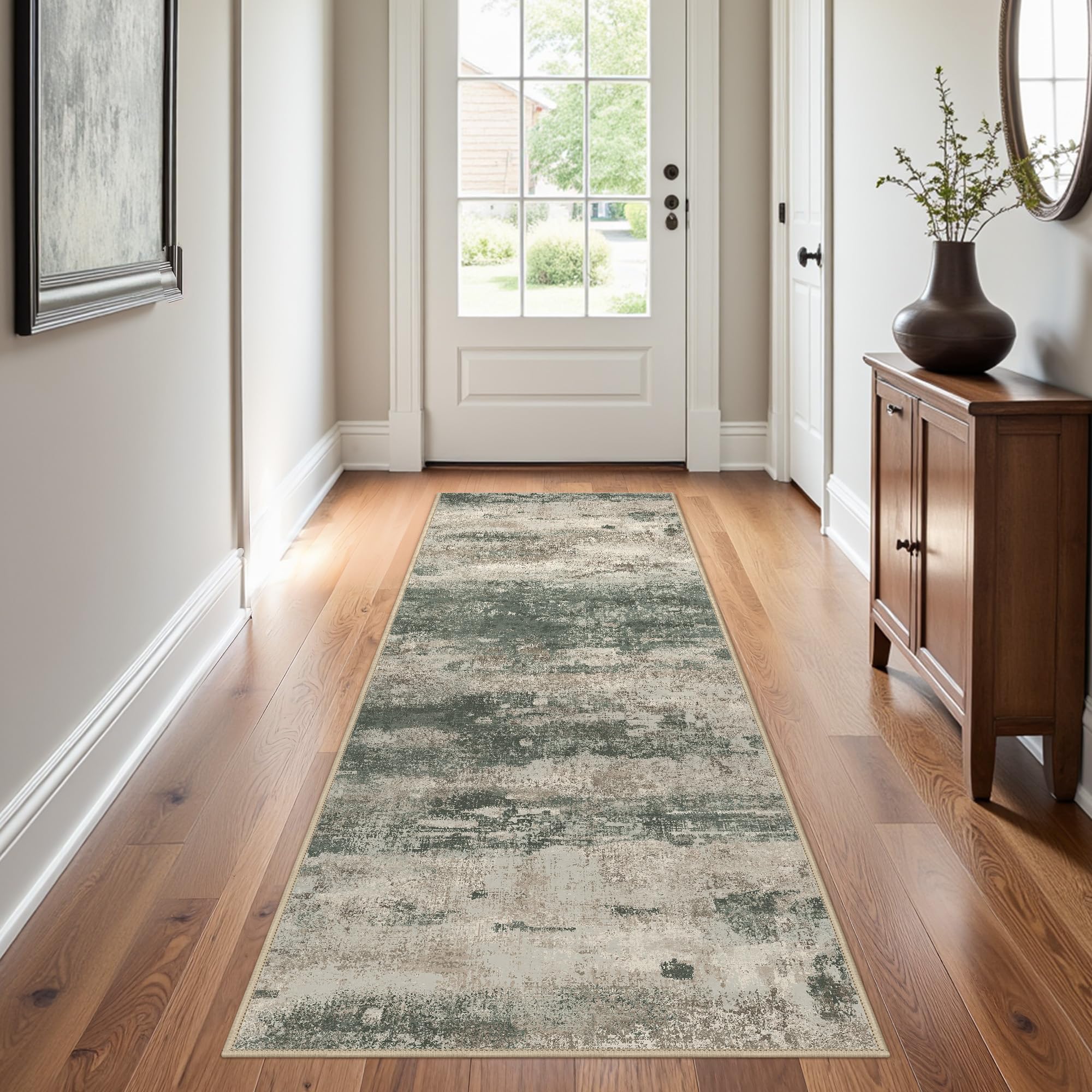 BEIMO 2'6"x6 Runner Rug for Hallway, Green Taupe Washable Abstract Rug