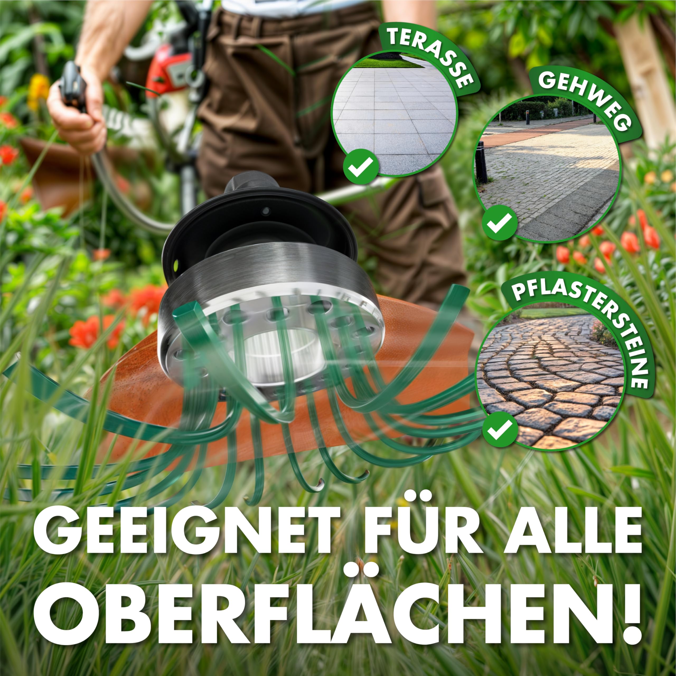 Heckenpracht® Profi Nylon Unkrautbürste für Freischneider | inkl. 42x PA 66 Nylonfäden | Wildkrautbürste für Motorsense aus Aluminium | 25,4mm Bohrung | Freischneider Zubehör
