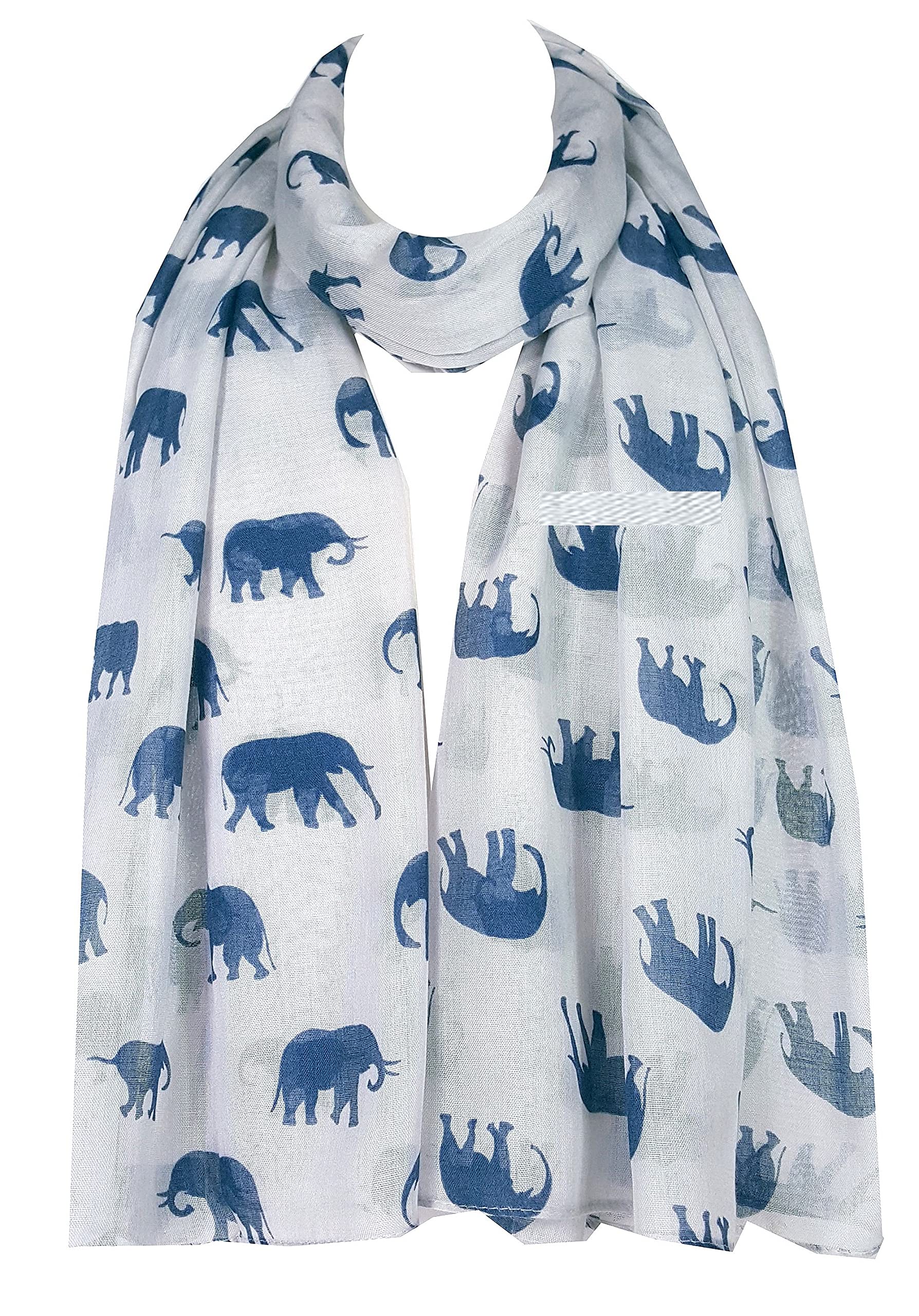 GFMElephant Design Print Scarf Or Shawl for Women (ELSCF), EL-78-OSFDNL-OffwhiteBlue, L