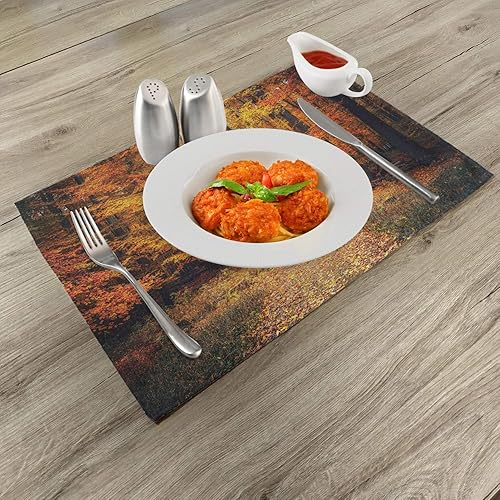 Miniatura 2 de Ambesonne Juego de 4 manteles individuales de tela lavable para mesa de comedor, tamaño estándar, diseño de bosque con diseño de hojas vívidas,