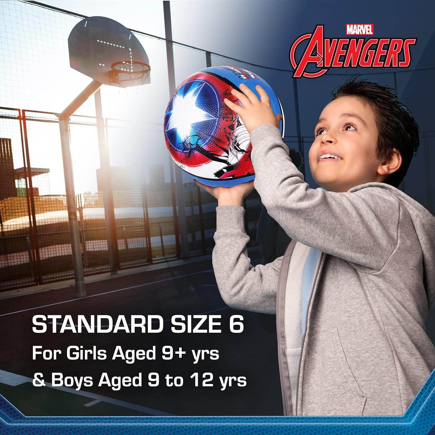 Marvel Captain America Basketball Size 6, Avengers Indoor and Outdoor Game Youth Sports Ball for Boys and Girls, Multi