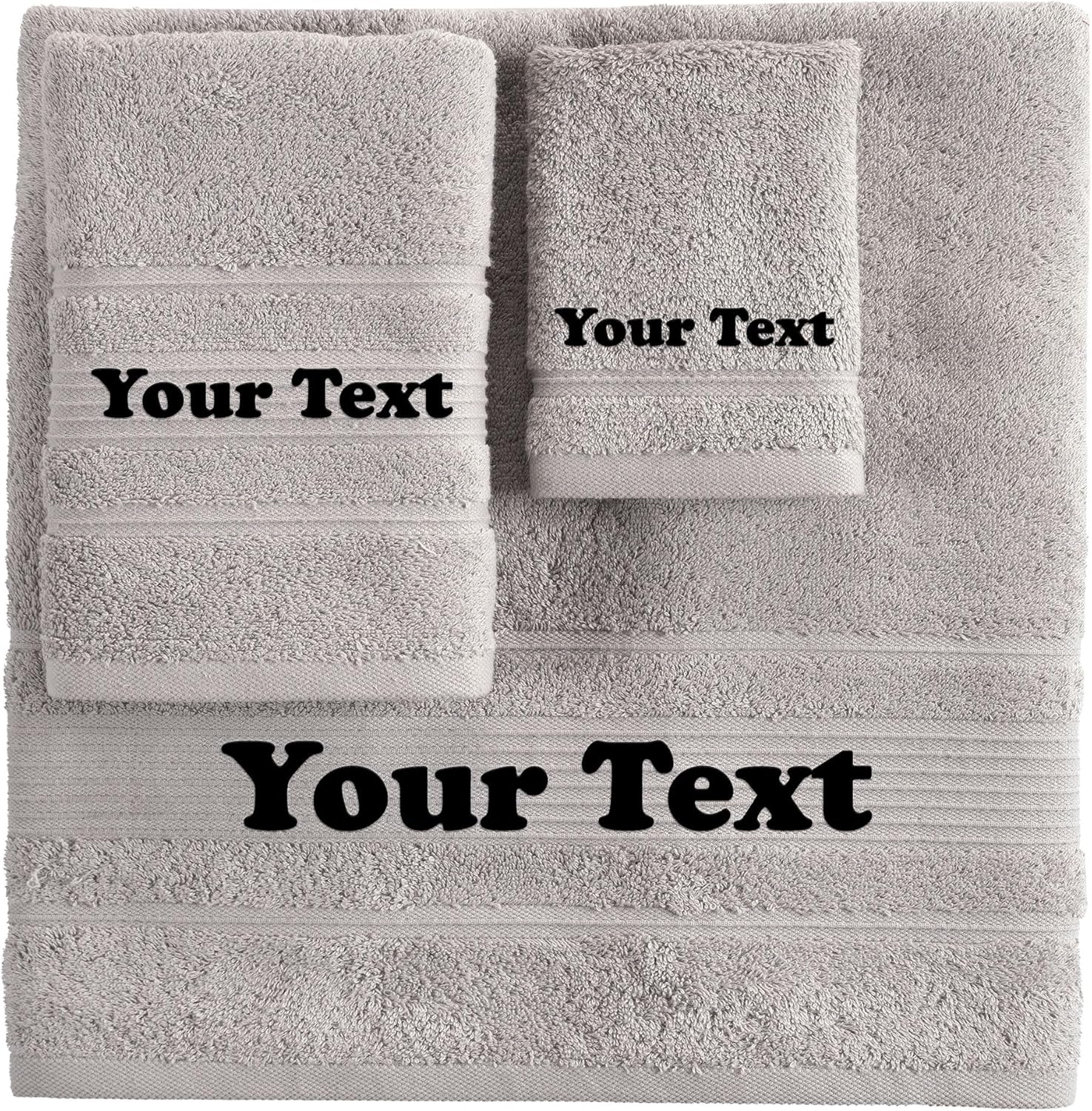 Personalize Your Towels with Custom Embroidery: Names, Monograms, and Initials. Perfect For Kids, Adults, Pool, Travel, Gifts, 3-Piece Towel Set; 1 Bath Towel, 1 Hand Towel, and 1 Wash Cloth - Grey - Image 2