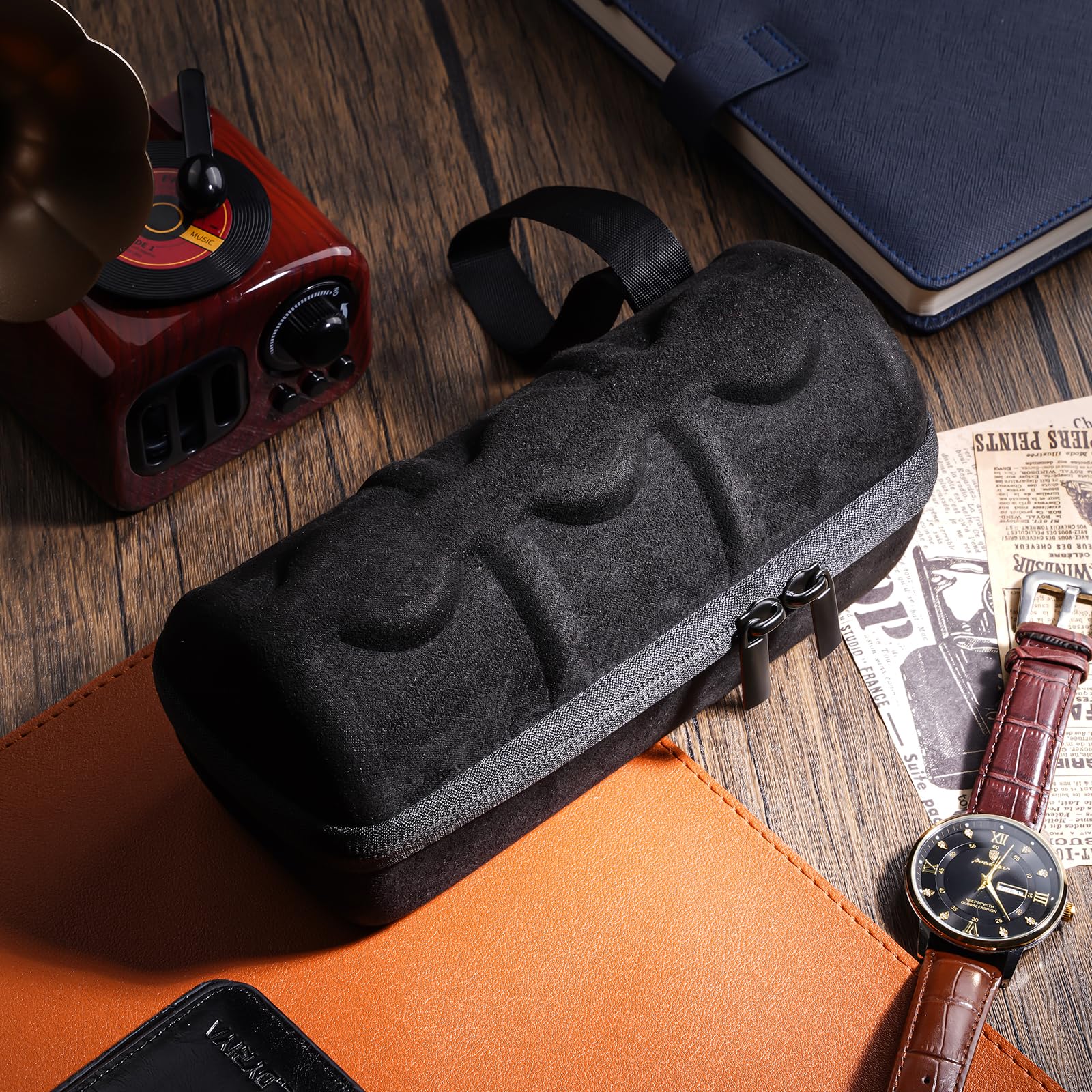 Étui de Voyage pour Montres Homme et Femme, étui à 3 emplacements, boîte de Transport Portable, étui Rigide pour Montres Homme avec Coussin Antichoc - 3 emplacements, Noir/Gris