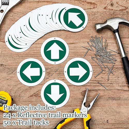 Miniatura 3 de Amylove 24 marcadores de sendero reflectantes brillantes, marcadores redondos con tachuelas reflectantes, letreros de aluminio para el pulgar para