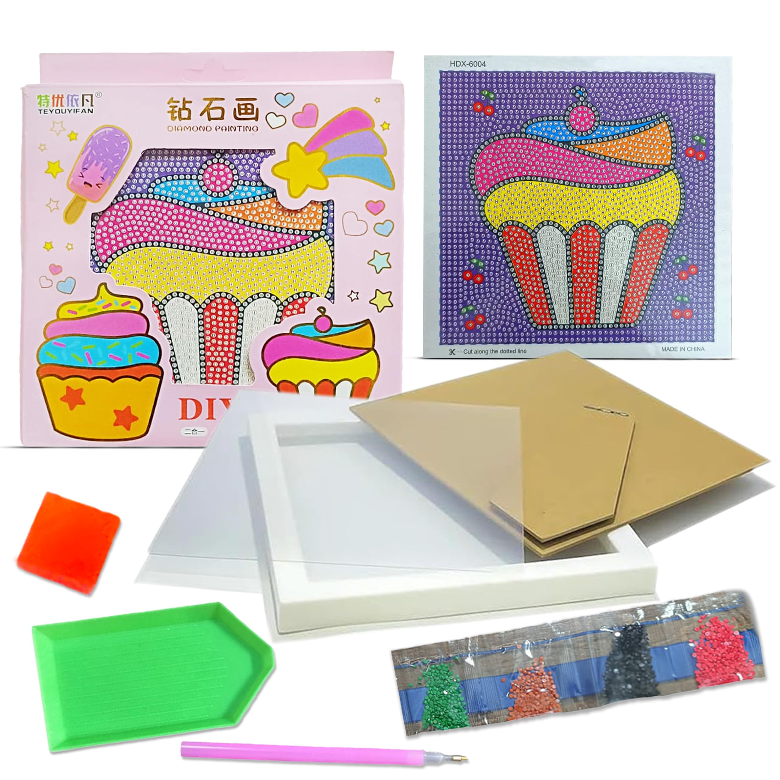 LitVibes DIY Diamond Painting Kit with Frame for Kids & Adults Art & Craft Set Suitable for Home & Wall Decoration Fun Birthday Return Gift for Children Parent-Child Game - (ICE Cream Design)-picture-17