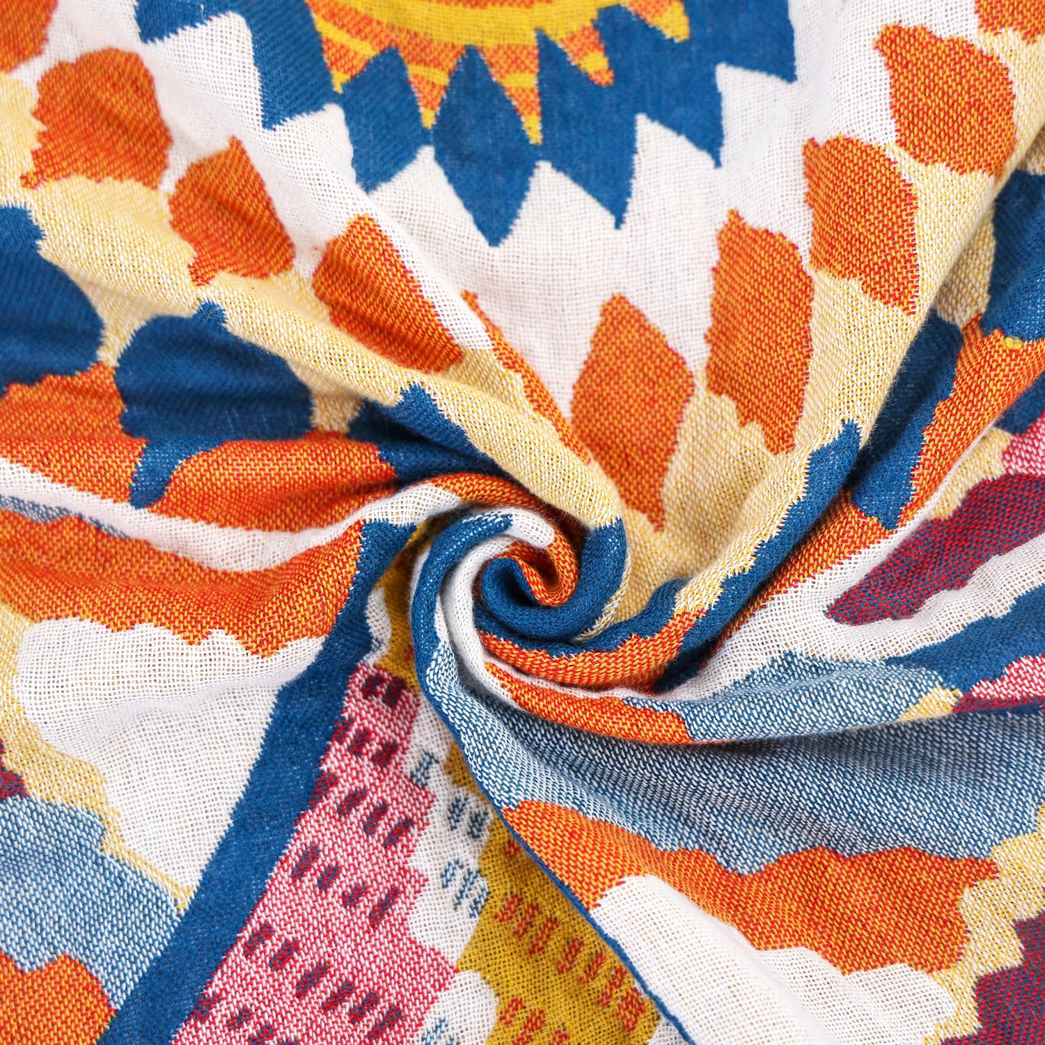 VANJOROY Manta bohemia de doble cara para sofá, cama grande, 100% algodón orgánico, cálida, suave, lujosa manta bohemia para sofá de 2 y 3 plazas, sillón y sofá, 150 x 200 cm, colorido
