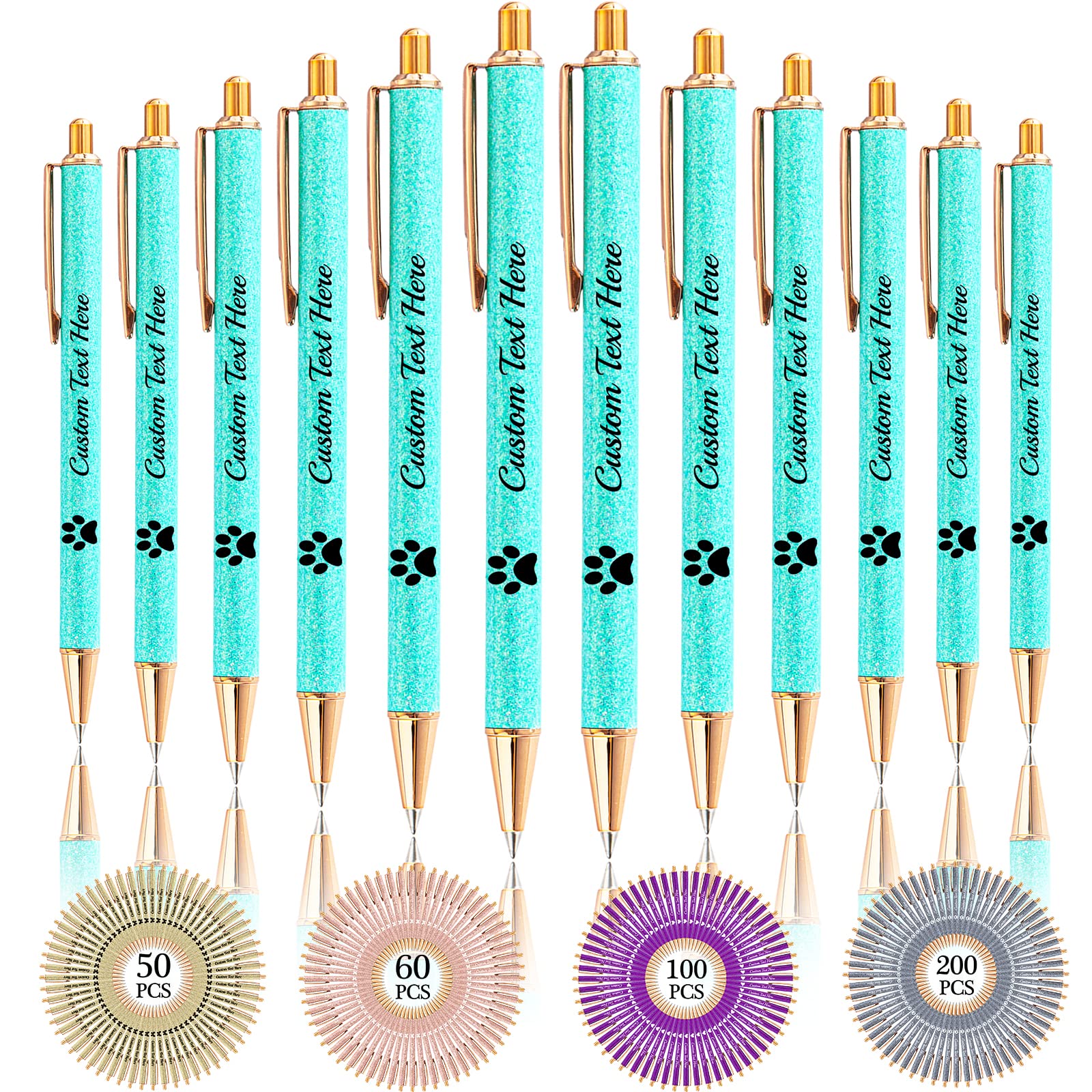 Aolun 10 Personalised Pens with Name Custom Glitter Pen Bulk Customised Retractable Ballpoint Pens with Text Message for Women Nurses Writing Birthday Business Graduation_Black Ink