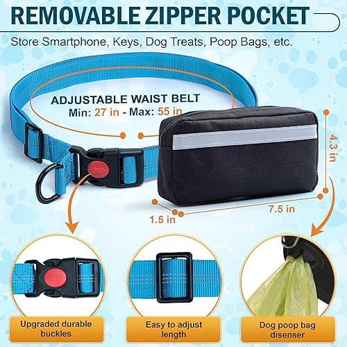 Miniatura 5 de Correa de perro manos libres para 2 perros, correa de cintura para pasear perros con doble elástico, diseño reflectante sin tirones, cinturón